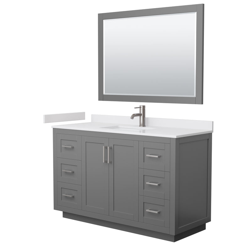 Wyndham Miranda 54" Single Bathroom Vanity In Dark Gray White Cultured Marble Countertop Undermount Square Sink Brushed Nickel Trim 46" Mirror WCF292954SKGWCUNSM46