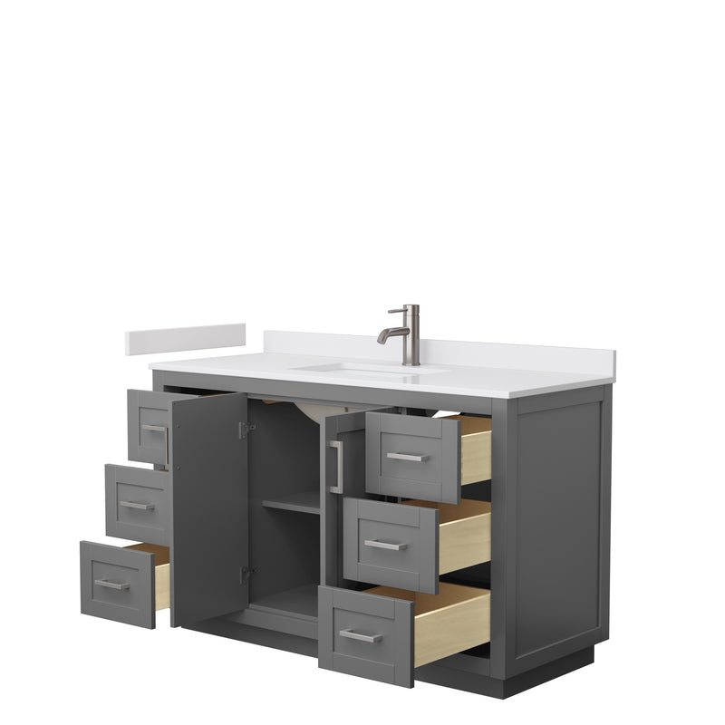 Wyndham Miranda 54" Single Bathroom Vanity In Dark Gray White Cultured Marble Countertop Undermount Square Sink Brushed Nickel Trim WCF292954SKGWCUNSMXX