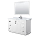 Wyndham Miranda 54" Single Bathroom Vanity In White White Carrara Marble Countertop Undermount Square Sink Matte Black Trim 46" Mirror WCF292954SWBCMUNSM46