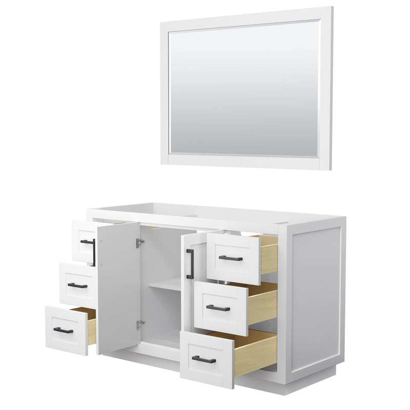 Wyndham Miranda 54" Single Bathroom Vanity In White No Countertop No Sink Matte Black Trim 46" Mirror WCF292954SWBCXSXXM46