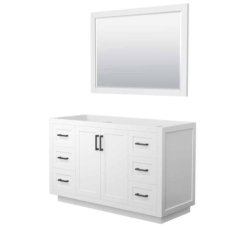 Wyndham Miranda 54" Single Bathroom Vanity In White No Countertop No Sink Matte Black Trim 46" Mirror WCF292954SWBCXSXXM46