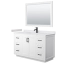 Wyndham Miranda 54" Single Bathroom Vanity In White White Cultured Marble Countertop Undermount Square Sink Matte Black Trim 46" Mirror WCF292954SWBWCUNSM46