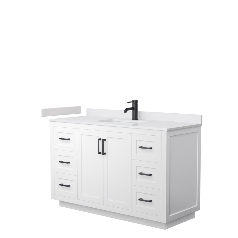 Wyndham Miranda 54" Single Bathroom Vanity In White White Cultured Marble Countertop Undermount Square Sink Matte Black Trim WCF292954SWBWCUNSMXX