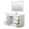 Wyndham Miranda 54" Single Bathroom Vanity In White Light-Vein Carrara Cultured Marble Countertop Undermount Square Sink Brushed Gold Trim 46" Mirror WCF292954SWGC2UNSM46