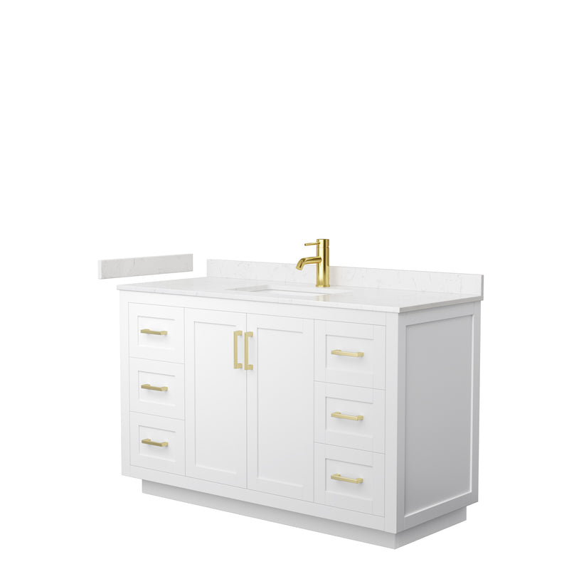 Wyndham Miranda 54" Single Bathroom Vanity In White Light-Vein Carrara Cultured Marble Countertop Undermount Square Sink Brushed Gold Trim WCF292954SWGC2UNSMXX