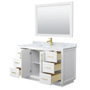 Wyndham Miranda 54" Single Bathroom Vanity In White White Carrara Marble Countertop Undermount Square Sink Brushed Gold Trim 46" Mirror WCF292954SWGCMUNSM46