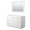 Wyndham Miranda 54" Single Bathroom Vanity In White No Countertop No Sink Brushed Gold Trim 46" Mirror WCF292954SWGCXSXXM46