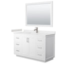 Wyndham Miranda 54" Single Bathroom Vanity In White Light-Vein Carrara Cultured Marble Countertop Undermount Square Sink Brushed Nickel Trim 46" Mirror WCF292954SWHC2UNSM46