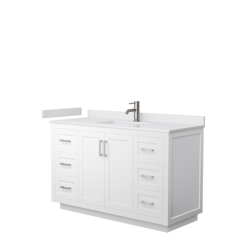 Wyndham Miranda 54" Single Bathroom Vanity In White White Cultured Marble Countertop Undermount Square Sink Brushed Nickel Trim WCF292954SWHWCUNSMXX