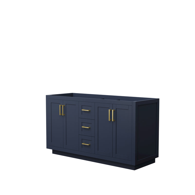 Wyndham Miranda 60" Double Bathroom Vanity In Dark Blue No Countertop No Sink Brushed Gold Trims And No Mirror WCF292960DBLCXSXXMXX