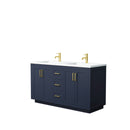 Wyndham Miranda 60" Double Bathroom Vanity In Dark Blue Matte White Solid Surface In 1.25" Thickness Integrated Sinks Brushed Gold Trims And No Mirror WCF292960DBLK1INTMXX