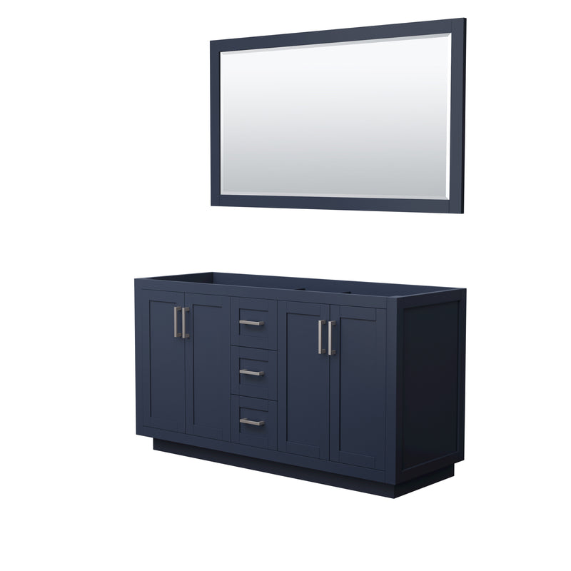 Wyndham Miranda 60" Double Bathroom Vanity In Dark Blue No Countertop No Sink Brushed Nickel Trims And 58" Mirror WCF292960DBNCXSXXM58