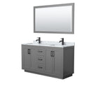 Wyndham Miranda 60" Double Bathroom Vanity In Dark Gray White Carrara Marble Countertop Undermount Square Sinks Black Trims And 58" Mirror WCF292960DGBCMUNSM58