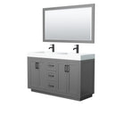 Wyndham Miranda 60" Double Bathroom Vanity In Dark Gray Matte White Solid Surface In 4" Thickness Integrated Sinks Black Trims And 58" Mirror WCF292960DGBK4INTM58