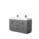 Wyndham Miranda 60" Double Bathroom Vanity In Dark Gray Matte White Solid Surface In 4" Thickness Integrated Sinks Black Trims And No Mirror WCF292960DGBK4INTMXX