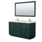 Wyndham Miranda 60" Double Bathroom Vanity In Green White Carrara Marble Countertop Undermount Square Sinks Brushed Gold Trim 58" Mirror WCF292960DGDCMUNSM58