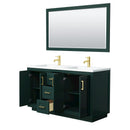 Wyndham Miranda 60" Double Bathroom Vanity In Green 1.25" Thick Matte White Solid Surface Countertop Integrated Sinks Brushed Gold Trim 58" Mirror WCF292960DGDK1INTM58