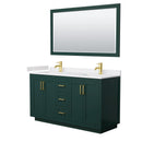 Wyndham Miranda 60" Double Bathroom Vanity In Green White Cultured Marble Countertop Undermount Square Sinks Brushed Gold Trim 58" Mirror WCF292960DGDWCUNSM58