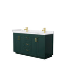 Wyndham Miranda 60" Double Bathroom Vanity In Green White Cultured Marble Countertop Undermount Square Sinks Brushed Gold Trim WCF292960DGDWCUNSMXX