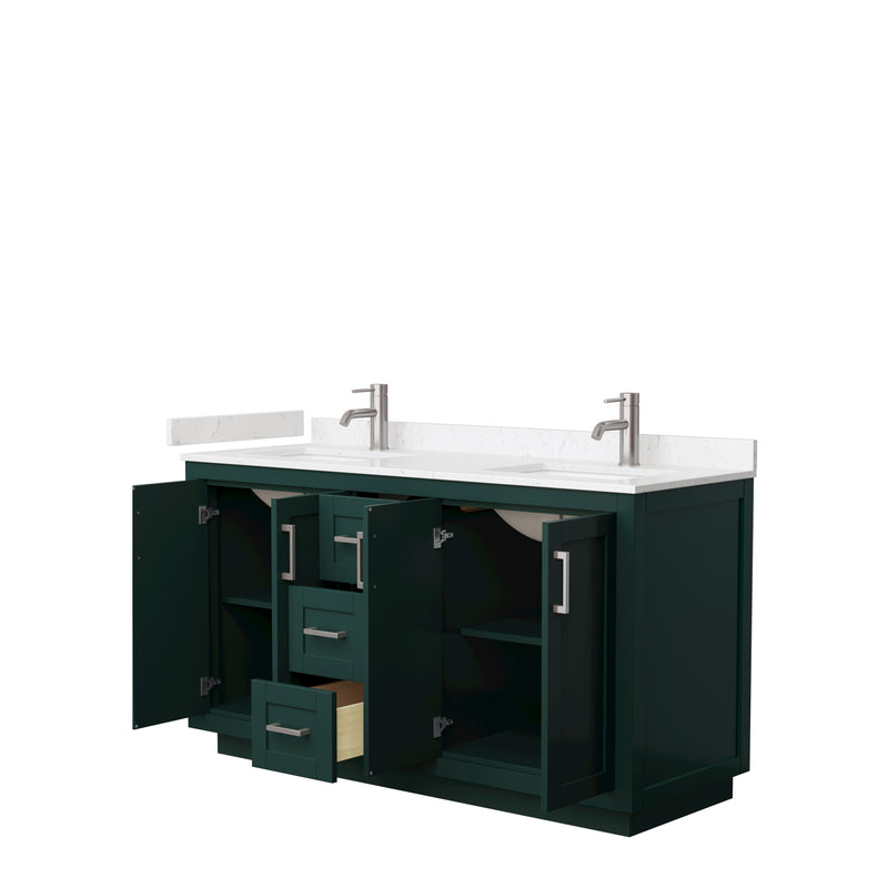 Wyndham Miranda 60" Double Bathroom Vanity In Green Light-Vein Carrara Cultured Marble Countertop Undermount Square Sinks Brushed Nickel Trim WCF292960DGEC2UNSMXX