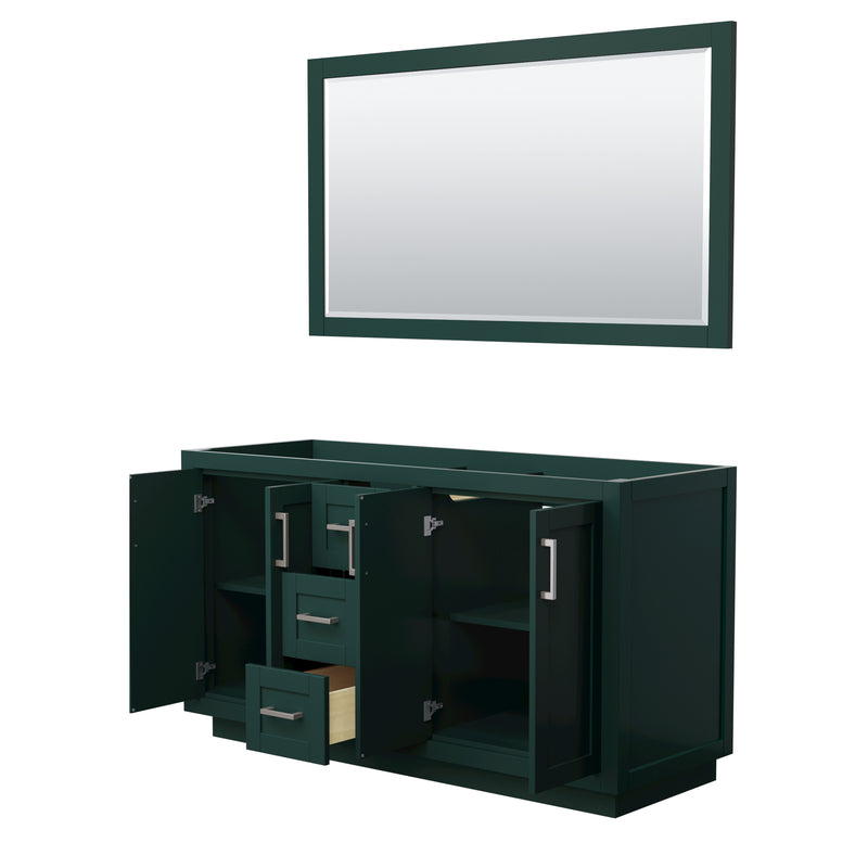 Wyndham Miranda 60" Double Bathroom Vanity In Green No Countertop No Sink Brushed Nickel Trim 58" Mirror WCF292960DGECXSXXM58