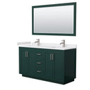 Wyndham Miranda 60" Double Bathroom Vanity In Green White Cultured Marble Countertop Undermount Square Sinks Brushed Nickel Trim 58" Mirror WCF292960DGEWCUNSM58