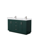 Wyndham Miranda 60" Double Bathroom Vanity In Green White Cultured Marble Countertop Undermount Square Sinks Brushed Nickel Trim WCF292960DGEWCUNSMXX