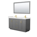 Wyndham Miranda 60" Double Bathroom Vanity In Dark Gray Light-Vein Carrara Cultured Marble Countertop Undermount Square Sinks Brushed Gold Trims And 58" Mir WCF292960DGGC2UNSM58