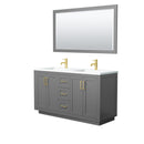 Wyndham Miranda 60" Double Bathroom Vanity In Dark Gray Matte White Solid Surface In 1.25" Thickness Integrated Sinks Brushed Gold Trims And 58" Mirror WCF292960DGGK1INTM58