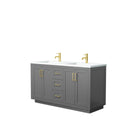 Wyndham Miranda 60" Double Bathroom Vanity In Dark Gray Matte White Solid Surface In 1.25" Thickness Integrated Sinks Brushed Gold Trims And No Mirror WCF292960DGGK1INTMXX