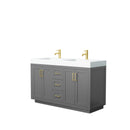 Wyndham Miranda 60" Double Bathroom Vanity In Dark Gray Matte White Solid Surface In 4" Thickness Integrated Sinks Brushed Gold Trims And No Mirror WCF292960DGGK4INTMXX