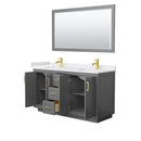 Wyndham Miranda 60" Double Bathroom Vanity In Dark Gray White Cultured Marble Countertop Undermount Square Sinks Brushed Gold Trims and 58" Mirror WCF292960DGGWCUNSM58