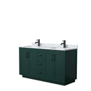 Wyndham Miranda 60" Double Bathroom Vanity In Green White Carrara Marble Countertop Undermount Square Sinks Matte Black Trim WCF292960DGKCMUNSMXX