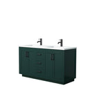 Wyndham Miranda 60" Double Bathroom Vanity In Green 1.25" Thick Matte White Solid Surface Countertop Integrated Sinks Matte Black Trim WCF292960DGKK1INTMXX