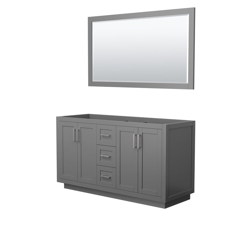 Wyndham Miranda 60" Double Bathroom Vanity In Dark Gray No Countertop No Sink Brushed Nickel Trims And 58" Mirror WCF292960DKGCXSXXM58