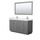 Wyndham Miranda 60" Double Bathroom Vanity In Dark Gray White Cultured Marble Countertop Undermount Square Sinks Brushed Nickel Trims And 58" Mirror WCF292960DKGWCUNSM58