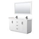 Wyndham Miranda 60" Double Bathroom Vanity In White Light-Vein Carrara Cultured Marble Countertop Undermount Square Sinks Black Trims And 58" Mirror WCF292960DWBC2UNSM58