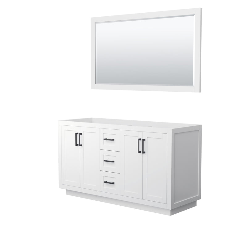 Wyndham Miranda 60" Double Bathroom Vanity In White No Countertop No Sink Black Trims And 58" Mirror WCF292960DWBCXSXXM58