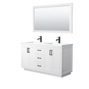 Wyndham Miranda 60" Double Bathroom Vanity In White Matte White Solid Surface In 1.25" Thickness Integrated Sinks Black Trims And 58" Mirror WCF292960DWBK1INTM58