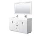 Wyndham Miranda 60" Double Bathroom Vanity In White Matte White Solid Surface In 4" Thickness Integrated Sinks Black Trims And 58" Mirror WCF292960DWBK4INTM58