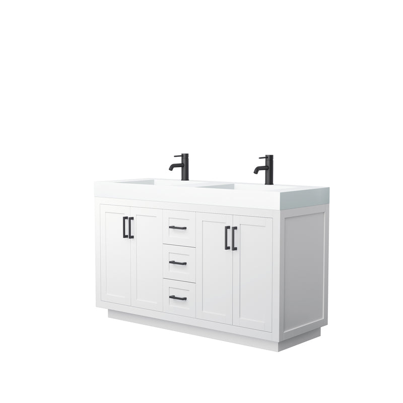 Wyndham Miranda 60" Double Bathroom Vanity In White Matte White Solid Surface In 4" Thickness Integrated Sinks Black Trims And No Mirror WCF292960DWBK4INTMXX