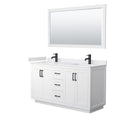 Wyndham Miranda 60" Double Bathroom Vanity In White White Cultured Marble Countertop Undermount Square Sinks Black Trims And 58" Mirror WCF292960DWBWCUNSM58