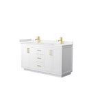 Wyndham Miranda 60" Double Bathroom Vanity In White Light-Vein Carrara Cultured Marble Countertop Undermount Square Sinks Brushed Gold Trims And No Mirror WCF292960DWGC2UNSMXX