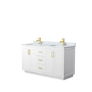 Wyndham Miranda 60" Double Bathroom Vanity In White White Carrara Marble Countertop Undermount Square Sinks Brushed Gold Trims And No Mirror WCF292960DWGCMUNSMXX