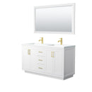 Wyndham Miranda 60" Double Bathroom Vanity In White Matte White Solid Surface In 1.25" Thickness Integrated Sinks Brushed Gold Trims And 58" Mirror WCF292960DWGK1INTM58