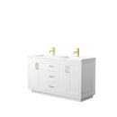 Wyndham Miranda 60" Double Bathroom Vanity In White Matte White Solid Surface In 1.25" Thickness Integrated Sinks Brushed Gold Trims And No Mirror WCF292960DWGK1INTMXX