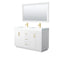 Wyndham Miranda 60" Double Bathroom Vanity In White Matte White Solid Surface In 4" Thickness Integrated Sinks Brushed Gold Trims And 58" Mirror WCF292960DWGK4INTM58