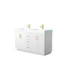 Wyndham Miranda 60" Double Bathroom Vanity In White Matte White Solid Surface In 4" Thickness Integrated Sinks Brushed Gold Trims And No Mirror WCF292960DWGK4INTMXX