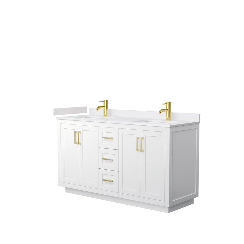 Wyndham Miranda 60" Double Bathroom Vanity In White White Cultured Marble Countertop Undermount Square Sinks Brushed Gold Trims And No Mirror WCF292960DWGWCUNSMXX