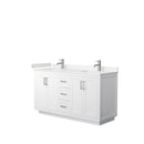 Wyndham Miranda 60" Double Bathroom Vanity In White Light-Vein Carrara Cultured Marble Countertop Undermount Square Sinks Brushed Nickel Trims And No Mirror WCF292960DWHC2UNSMXX